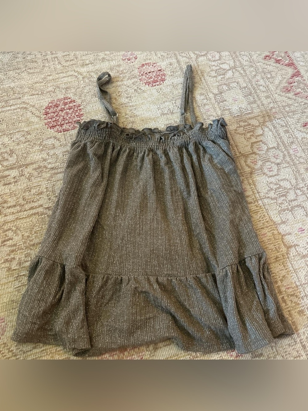 Metallic-Thread Smocked Strap top - Gray - Picture 1 of 4
